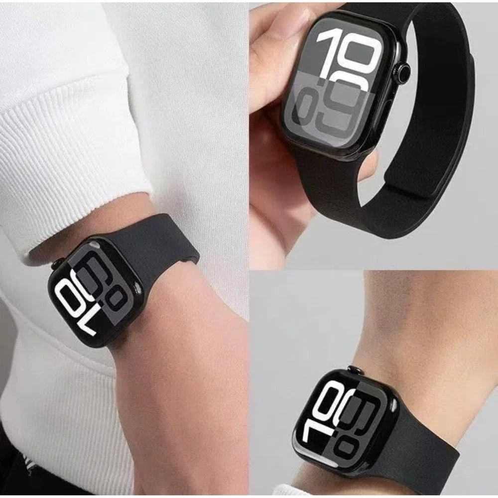 Black Silicone Sport Band for Apple Watch 42mm 44mm 45mm 49mm S/M Strap